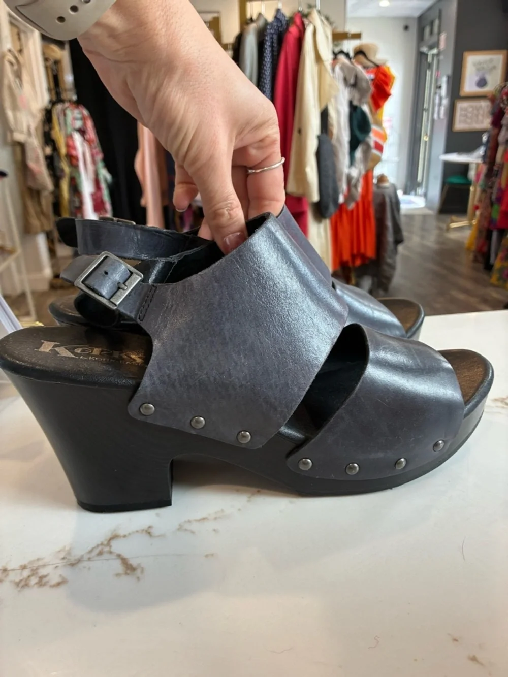 Korks Black and gray Leather Slingback Wedge Sandal size 12